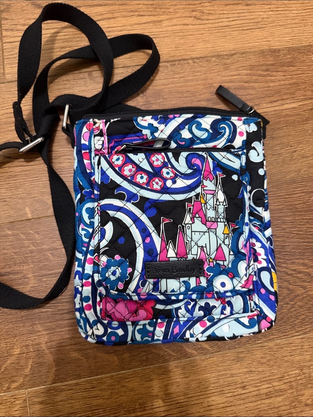 Vera Bradley Blue Pink and Black Printed Quilted Crossbody